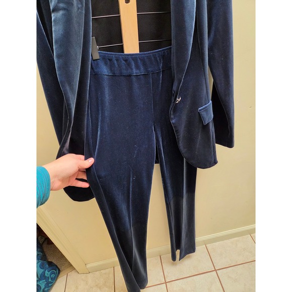 Joseph Ribkoff Navy Blue Velvet Pant Suit Blazer Trousers Set Womens Size 2 - Picture 5 of 5